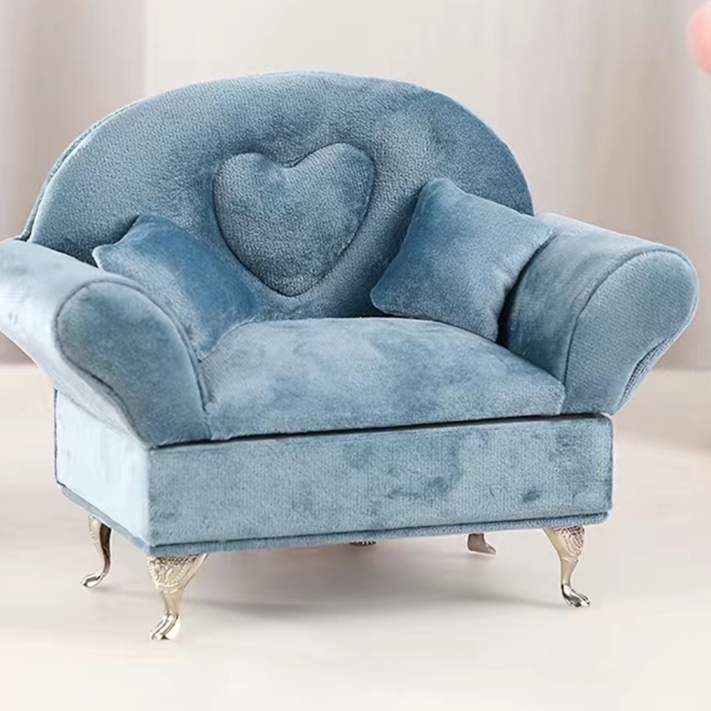 Velvet Sofa Shaped Jewelry Box. Color Haze Blue Gem
